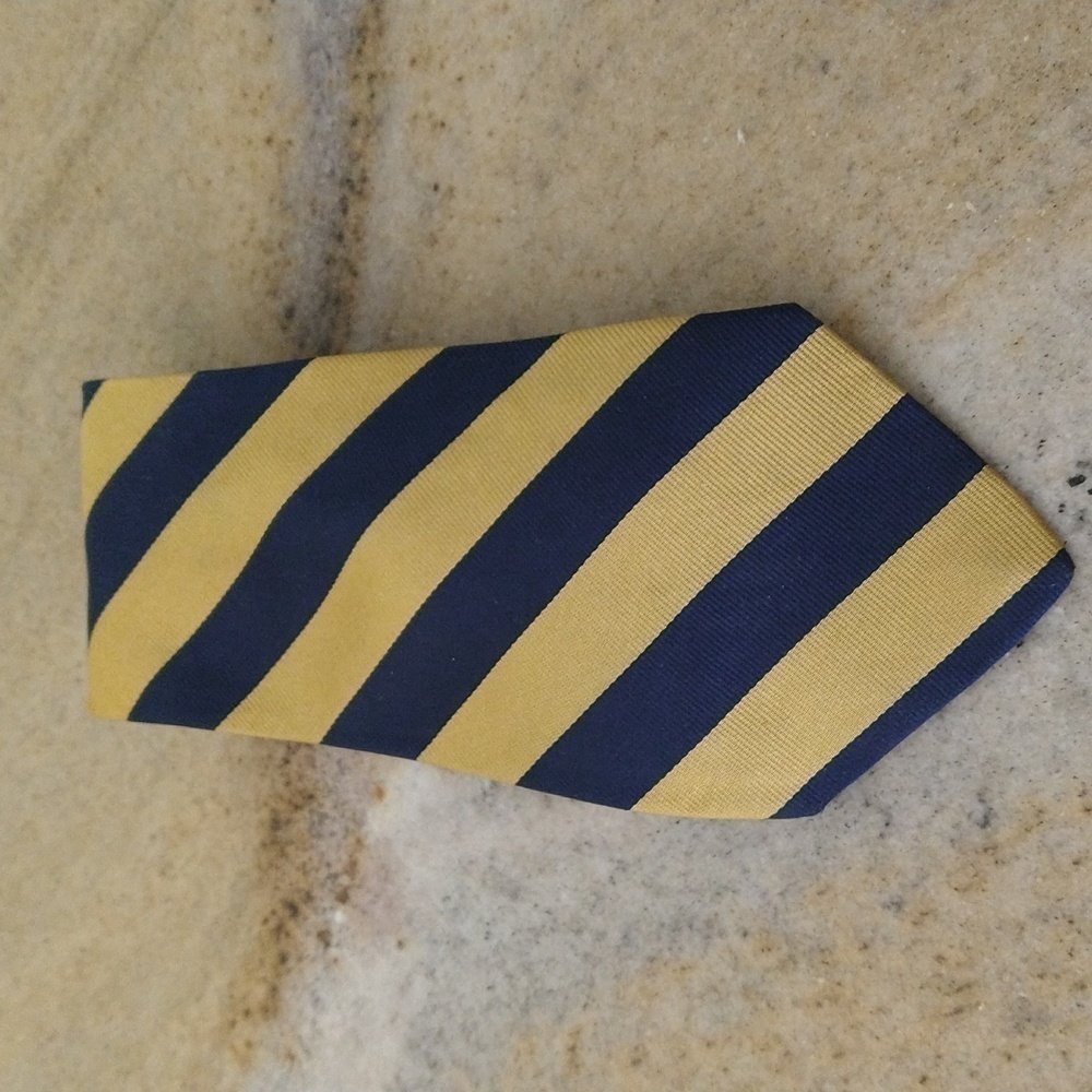 Joseph A. Bank gold Navy stripe repp silk tie
